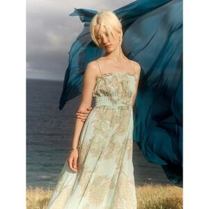 Kivari Zoe Strappy Maxi Dress Blue Brown Paisley Smocked Bodice SZ2 NEW $349 NWT